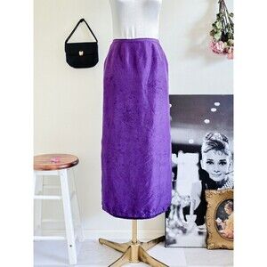 Vintage 80s 1980s Purple Jewel Tone Silk High Waist Slit Pencil Midi Skirt S